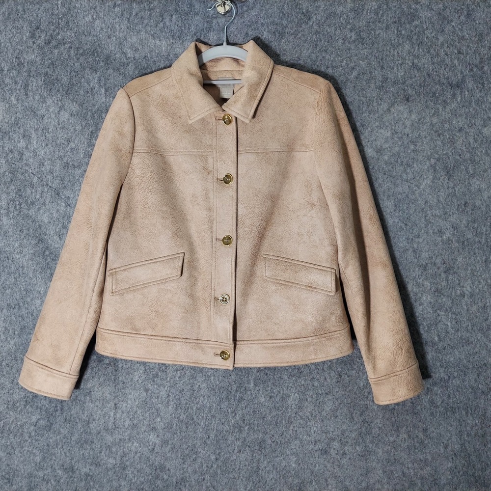 Chicos Jacket 1 8 10 Pink Faux Suede Button Stonewash Button Collared Causal